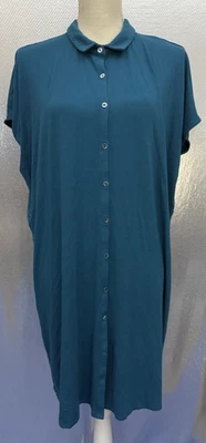 Vestido Camisa Eileen Fisher Mujer Talla L Azul Verde Viscosa Cuello Abotonado Foto 1 de 4