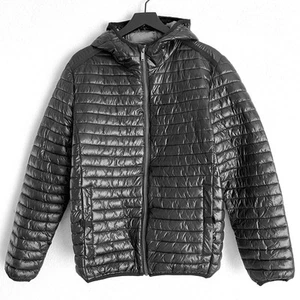 Karl Lagerfeld Mens Nylon Hooded Puffer Jacket Size M Black - Picture 1 of 7