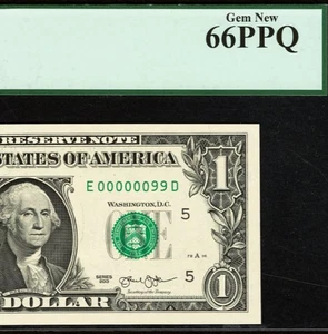 2013 $1 Federal Reserve Note PCGS 66PPQ - Fancy Birthday Serial Number 00000099 - Picture 1 of 3