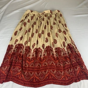 Orvis Maxirock Viskose mittel Tunnelzug Taille rot/hellbraun fließend geknittert Landhaus Boho - Bild 1 von 8