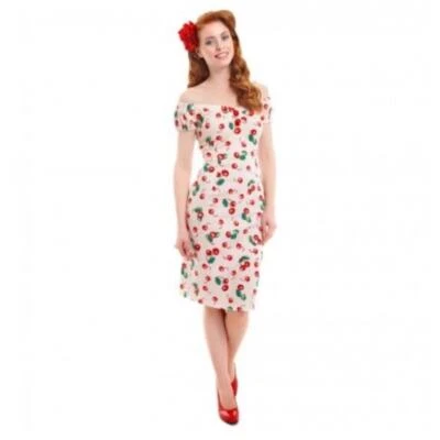 Nuevo con etiquetas Vestido Lápiz Collectif UK 20 US 16 Dolores Años 50 Estampado Cereza Pin Up Coqueta Foto 1 de 4