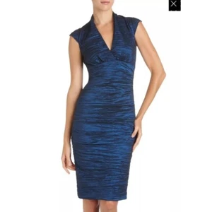 Nicole Miller Astor Techno Crinkle Sheath Cocktail Party Dress Blue Metallic 8 - Imagen 1 de 9