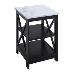 Convenience Concepts End + Side Tables 24"H Wood Shelves Black/White Faux Marble - Picture 1 of 4