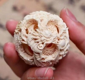 Coppia di palline puzzle cinesi intagliate 3 strati drago fenice collezioni - Foto 1 di 5