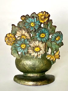 Vintage Gusseisen Türstopper blau gelb Gänseblümchen Blumen - Bild 1 von 5