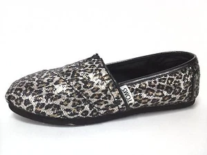 TOMS Shoes Leopard Animal Print Sparkle Slip On Flats Womens US 5 EU 35.5 $60 - Picture 1 of 6
