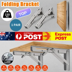 2/4PCS Heavy Duty Folding Table Bracket Stainless Steel Wall Shelf Bench 8"-20" - Picture 1 of 13