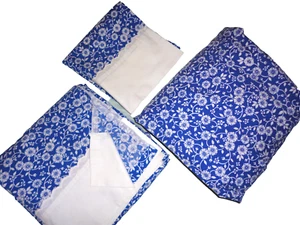 VINTAGE CANNON BLUE & WHITE COUNTRY CALICO FLORAL (3P) FULL SHEET SET - Picture 1 of 6
