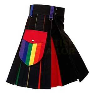 Falda escocesa hecha a mano Pride Rainbow híbrida falda escocesa utilitaria falda escocesa y faldas escocesas de tamaño personalizado - Imagen 1 de 7