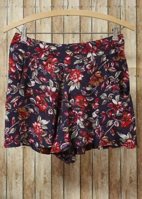 Shorts feminino Free People floral rayon bolso elástico costas XS vermelho marinho - Imagem 1 de 4