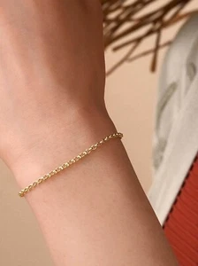 14K Solid Gold Rolo Chain Bracelet for Women Gift For Anniversary -%40 Off ! - Picture 1 of 10