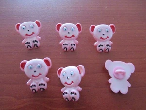 6 X childrens buttons PINK bear shaped with googly wobble eyes - Bild 1 von 1