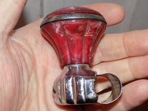 Vintage Bakelite Maroon & White Swirl Plastic Metal Suicide Knob - Picture 1 of 6