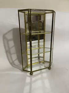 Brass & Glass Mini Curio Cabinet Jewelry Trinket 3 Panel Display Vintage - Picture 1 of 12
