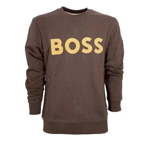 BOSS Felpa in Cotone Con Stampa Flok Del Logo 50477309 Marrone - Picture 1 of 3