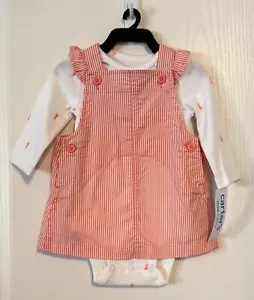 Carter’s 2 Piece Easter Dress~ Striped~Bunnies on Bodysuit Baby Girls  NWT - Picture 1 of 6
