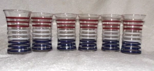 Betsy Ross Anchor Hocking Drinking Glasses Red White Blue Stripe Set of 6 - Picture 1 of 6