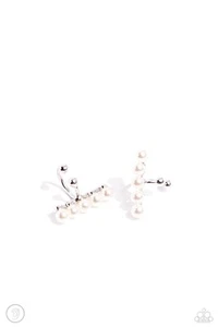 Paparazzi CUFF Love - White - White Pearls -Silver Hoop Cuff Earrings - Picture 1 of 2