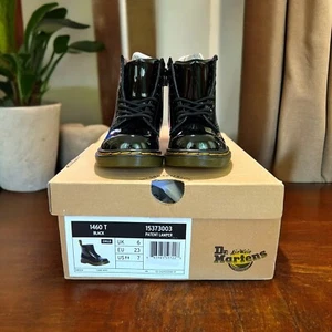 Dr. Martens 1460 Black Patent Lamper Boots Bouncing Soles Toddler Size 7 Zip Up - Picture 1 of 14