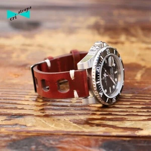 Cinturino orologio in pelle rally racing rosso marrone nero forato vintage uomo - Imagen 1 de 14