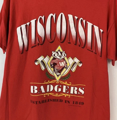 Vintage Wisconsin Badgers T Shirt Single Stitch Tee  1991 USA Mens Large 90s Cover