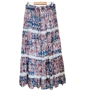 Maxi Falda Gitana Boho en Niveles Talla M Encaje Tirar de Gasa Forrada Suroeste - Imagen 1 de 14