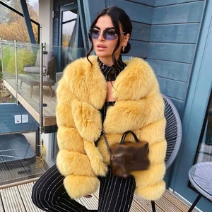 Luxus Damen Echt Fuchspelz Jacke Winter Warm Echtpelz Mantel Warm Outwear Neu - Bild 1 von 4