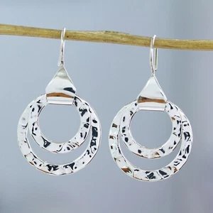 Anillos abstractos martillados pendientes colgantes plata 925 hechos a mano regalo de la India - Imagen 1 de 6