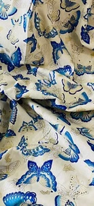Ivory Multicoloured Butterfly 100% Japanese Cotton Fabric 58'' PRICE PER METER - Picture 1 of 2