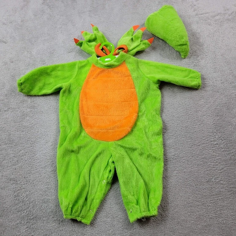Fantasia de dragão dinossauro verde claro rubis tamanho infantil 0-6 meses pé e cauda - Imagem 1 de 4