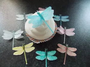 12 3D Essbare Oblate Papier Libellen für Torten/Cupcake Topper - Bild 1 von 5