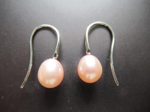 Pendientes estilo gancho perlas solitario rosa plata de ley NUEVO - Imagen 1 de 3