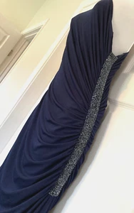 LAUNDRY SHELLI SEGAL ELEGANT Blue Beaded One Shoulder Ruched GOWN 10 PROM/CRUZ - Picture 1 of 10