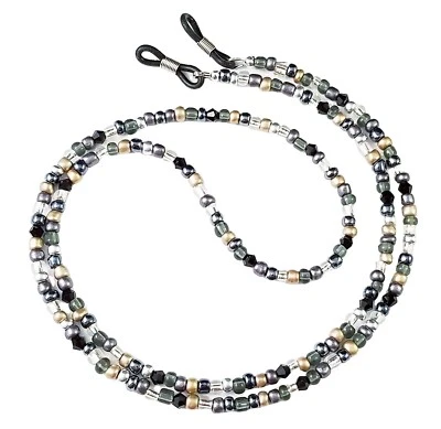 Grey Black Tan, Multi, Handmade Beaded Eyeglass Sunglass Chain Holder - Image 1 of 4