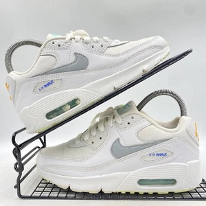 Nike Air Max 90 White Grey Orange Trainers Size UK 3 Womens Leather Gym Running - Picture 1 of 8