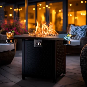28" Propane Fire Pit with Lid & Lava Rock, 50,000 BTU Gas Fire Pit Table - Picture 1 of 14