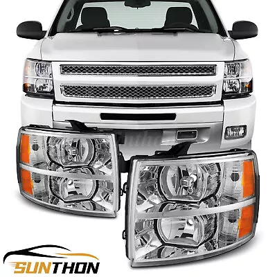 For 2007-2014 Chevy Silverado 1500 2500HD 3500HD Headlights Chrome Housing Pair - Image 1 of 4