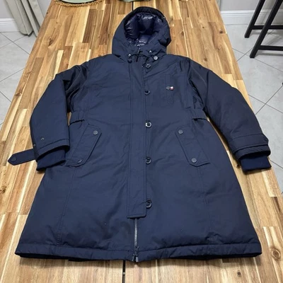 Tommy Hilfiger Chaqueta Mujer L Azul Larga Parka Puffer Forrada Con Capucha Cremallera Completa Foto 1 de 4