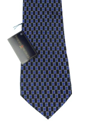 Corbata Tommy Hilfiger 100 % seda azul cuadrados sobre fondo negro gris extremo pequeño Foto 1 de 4