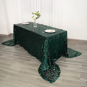 Hunter Green Rectangular 90x156" Large Payette Sequin Tablecloth Catering SALE - Picture 1 of 7