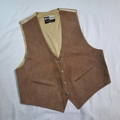 Chaleco De Colección Modo Mona Gamuza Cuero Rockabilly Vaquera Rodeo Country Talla M Marrón Foto 1 de 4