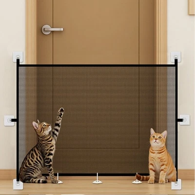 Pet Cat Dog Isolation Mesh No Drilling Kid Baby Stair Gate Barrier Foldable - Image 1 of 4