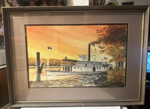 "THE STAR STREAMER HARRISON BARCO DE VAPOR ACUARELA PINTURA DE TED ANDERSON 66""" - Imagen 1 de 19