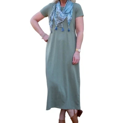 Maxi Vestido J. Jill Costura Verde Salvia Bolsillos Cuello Redondo Talla Lp Foto 1 de 4