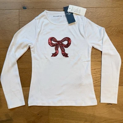 NWT Abercrombie Kids 7/8 Sequin Bow LS Tee 🎁 - Image 1 of 4