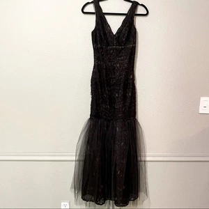 Monique Lhuillier schwarz Spitze ärmellos Meerjungfrau Kleid formell Damen 0 Whimsigoth - Bild 1 von 15