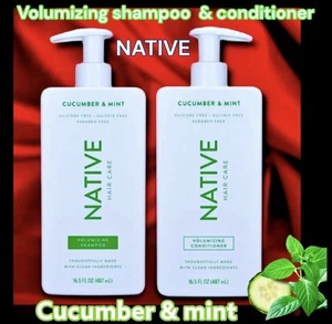 2pc Set NATIVE Cucumber & Mint Volumizing Shampoo & Conditioner 487ml/16.5oz Ea - Picture 1 of 24