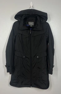 Cole Haan Signature Raincoat Jacket Women’s M – Black Hooded Midi Trench Style - Picture 1 of 10