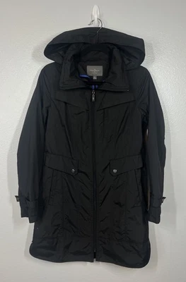Cole Haan Signature Raincoat Jacket Women’s M – Black Hooded Midi Trench Style - Image 1 of 4