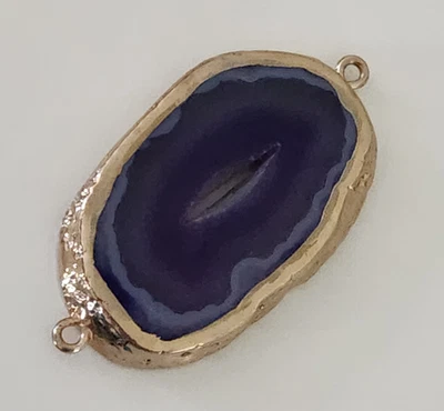 Rebanada de ágata púrpura moda conector colgante marco dorado 1 x 2" ovalado Foto 1 de 4